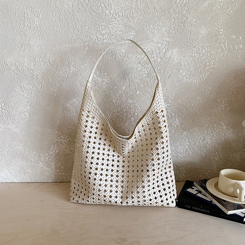 Hollow Woven Tote Bucket Bag