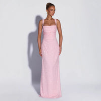 Women's Pink Sequin Evening Gown – Elegant Sleeveless Maxi Dress