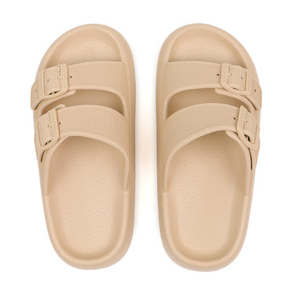 Women's Double Buckle Cloud Slides | Thick Sole Comfort Sandals
