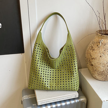 Hollow Woven Tote Bucket Bag