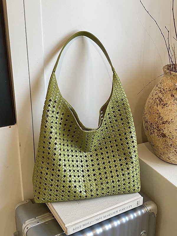 Hollow Woven Tote Bucket Bag