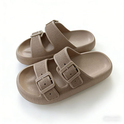 Women's Double Buckle Cloud Slides | Thick Sole Comfort Sandals