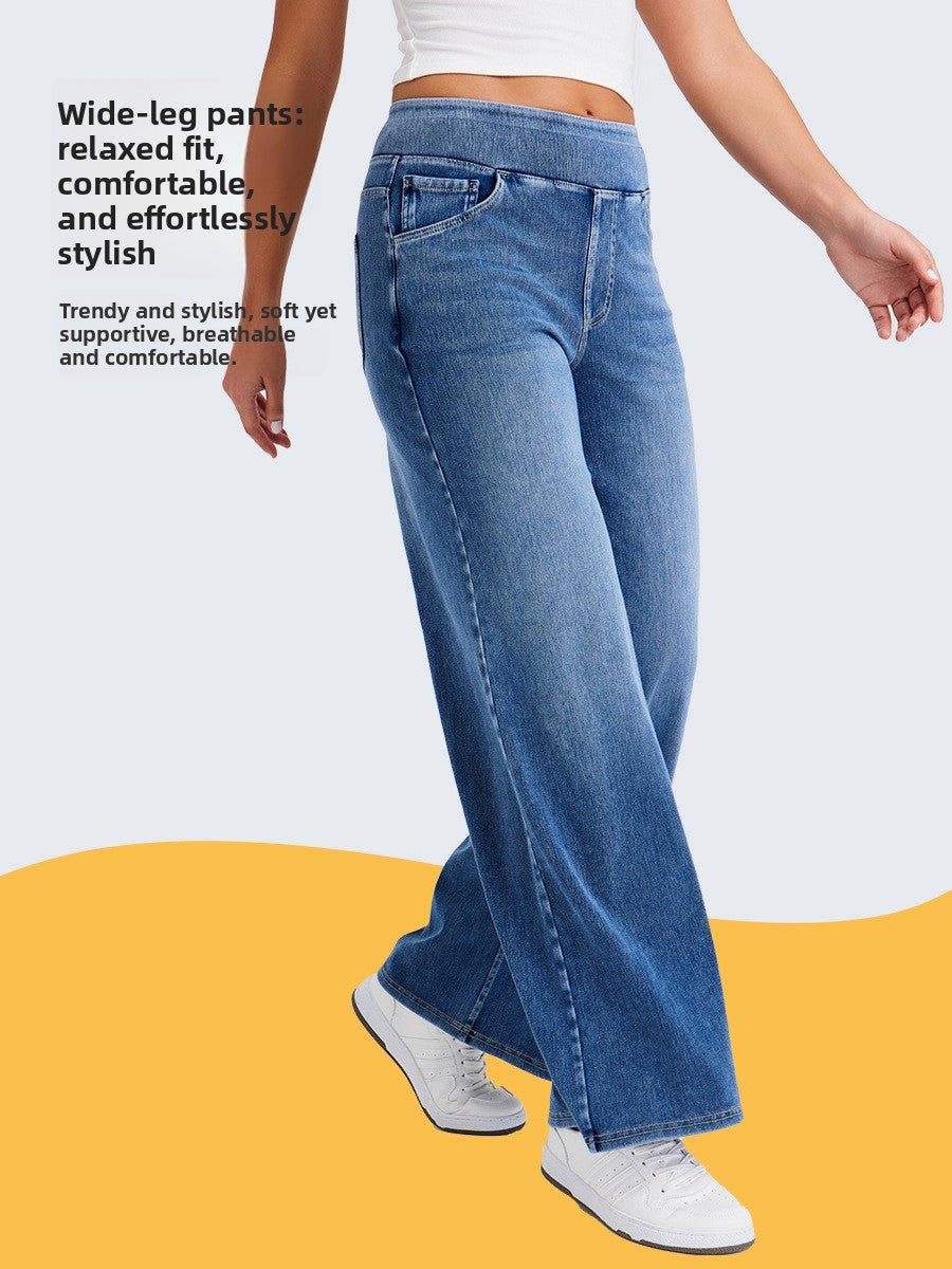 Women's High Waisted Wide Leg Jeans – Stretch Pull-On Denim Pants