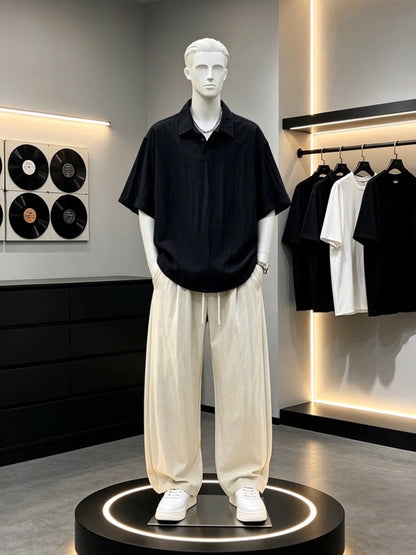 Men's Linen Blend Short Sleeve Polo and Pants Set