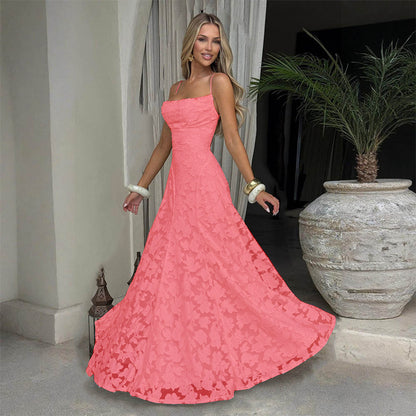 Elegant Lace Evening Gown – Spaghetti Strap Maxi Dress