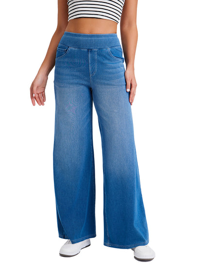 Women's High Waisted Wide Leg Jeans – Stretch Pull-On Denim Pants