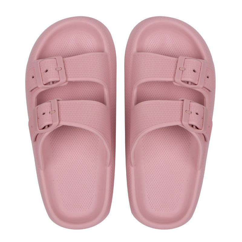 Women's Double Buckle Cloud Slides | Thick Sole Comfort Sandals