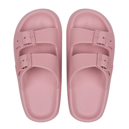 Women's Double Buckle Cloud Slides | Thick Sole Comfort Sandals
