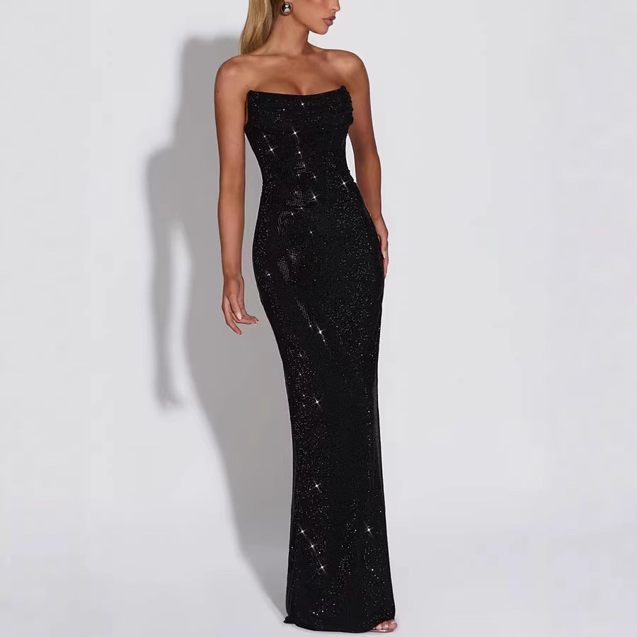 Women's Strapless Sequin Evening Gown – Sparkly Bodycon Maxi Dress
