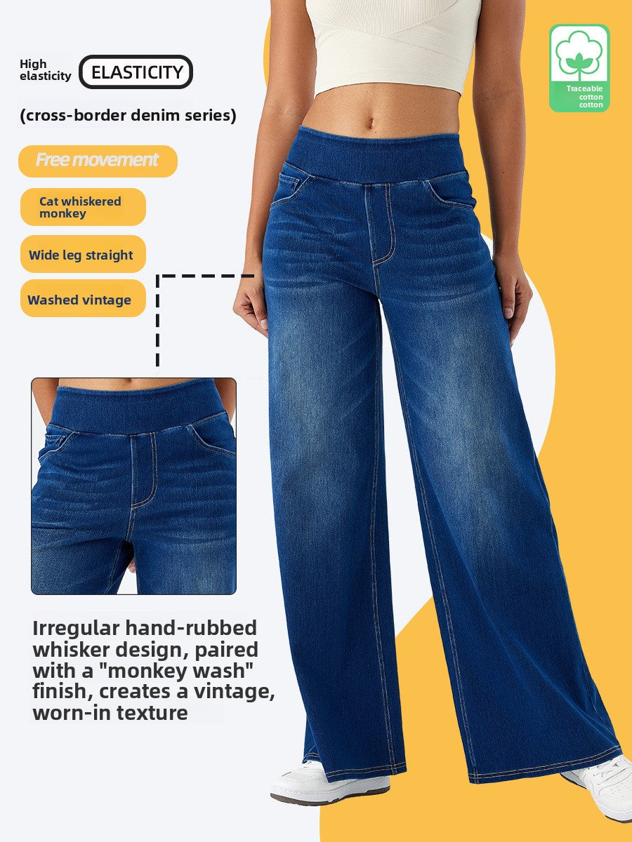 Women's High Waisted Wide Leg Jeans – Stretch Pull-On Denim Pants