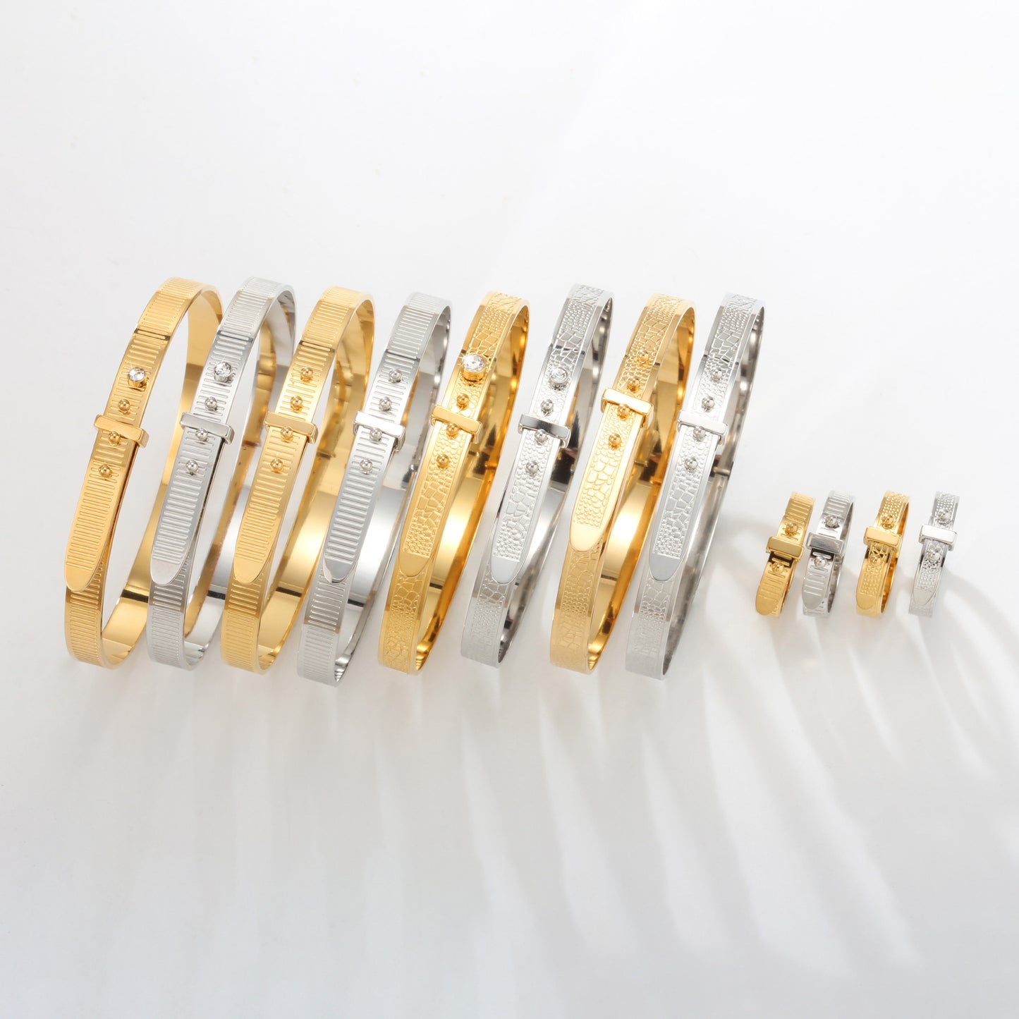 Cross-Border New Style Textured Adjustable Diamond-Encrusted Gold-Plated Titanium Steel Bracelet Ring Simple Stainless Steel Hand Jewelry