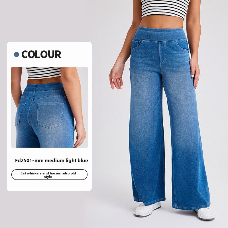 Women's High Waisted Wide Leg Jeans – Stretch Pull-On Denim Pants