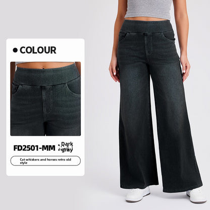 Women's High Waisted Wide Leg Jeans – Stretch Pull-On Denim Pants