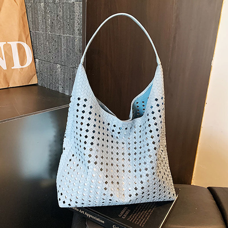 Hollow Woven Tote Bucket Bag