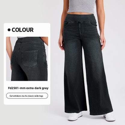 Women's High Waisted Wide Leg Jeans – Stretch Pull-On Denim Pants