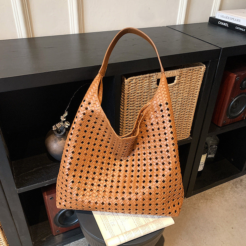 Hollow Woven Tote Bucket Bag