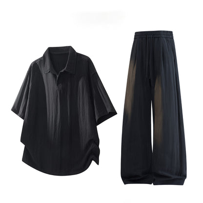 Men's Linen Blend Short Sleeve Polo and Pants Set