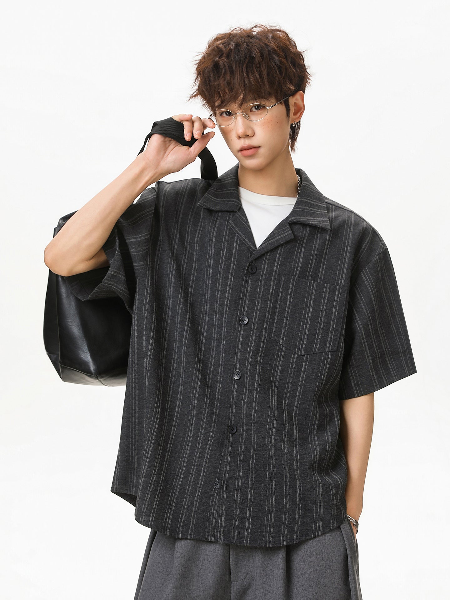Cuban Collar Striped Casual Shirt