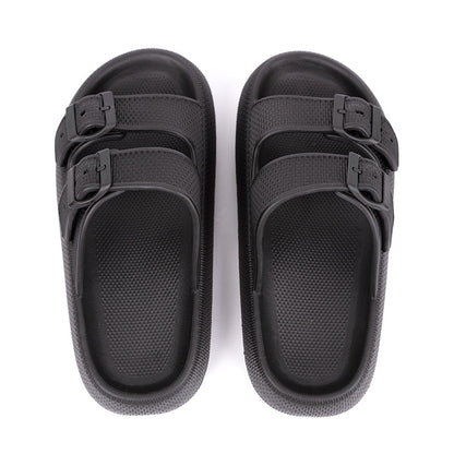 Women's Double Buckle Cloud Slides | Thick Sole Comfort Sandals