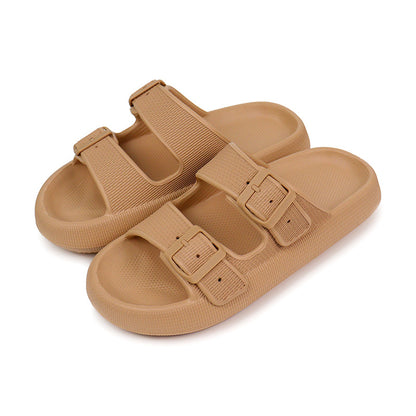 Women's Double Buckle Cloud Slides | Thick Sole Comfort Sandals