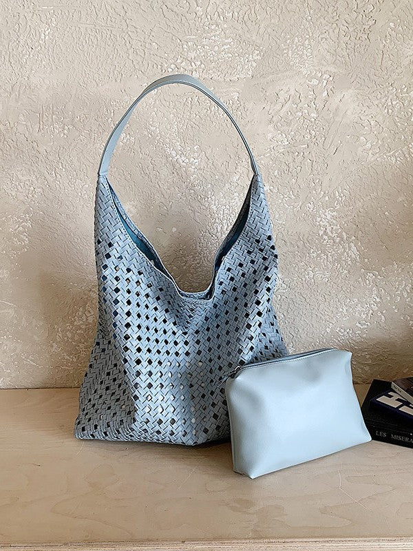 Hollow Woven Tote Bucket Bag