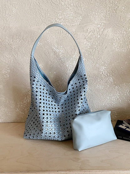 Hollow Woven Tote Bucket Bag