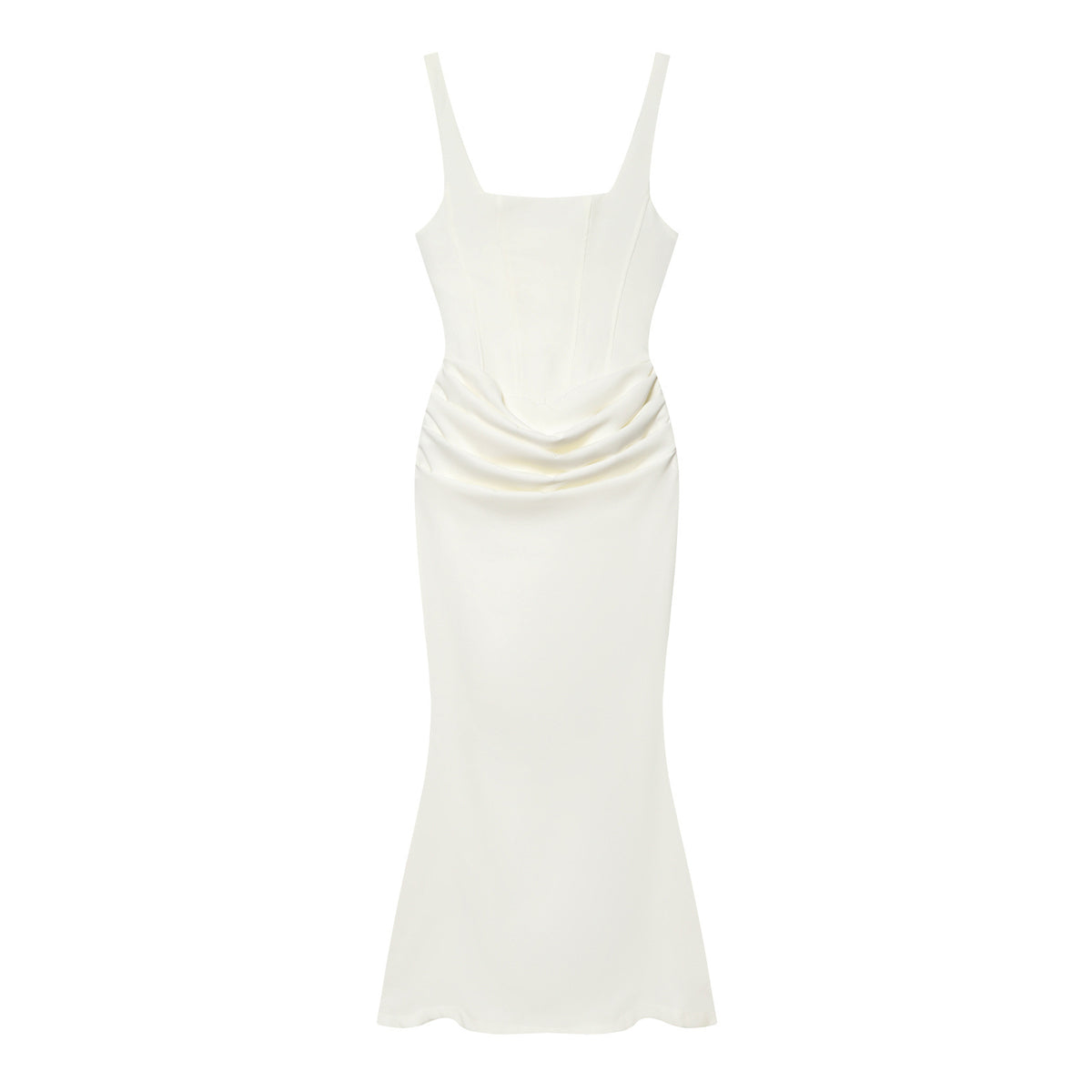 Square Neck Mermaid Evening Gown with Draped Waist