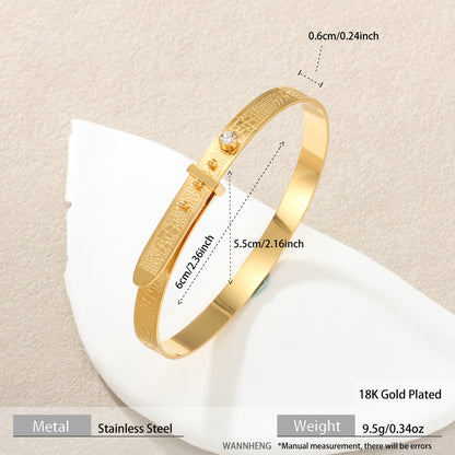 Cross-Border New Style Textured Adjustable Diamond-Encrusted Gold-Plated Titanium Steel Bracelet Ring Simple Stainless Steel Hand Jewelry