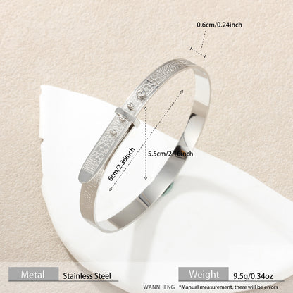 Cross-Border New Style Textured Adjustable Diamond-Encrusted Gold-Plated Titanium Steel Bracelet Ring Simple Stainless Steel Hand Jewelry