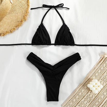Womens Solid Color Bikini Swimsuit