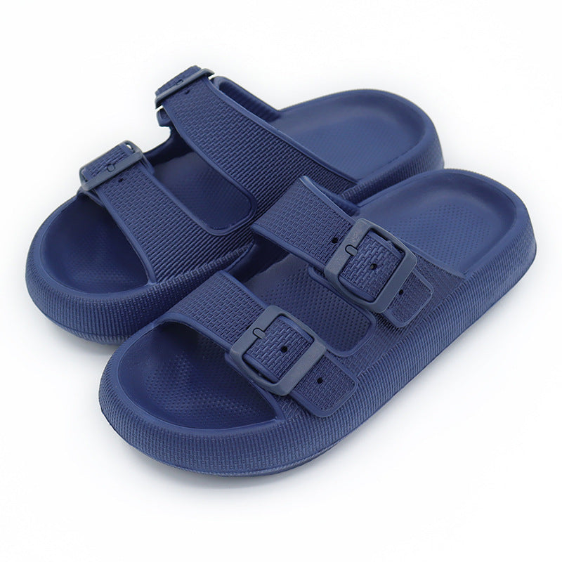 Women's Double Buckle Cloud Slides | Thick Sole Comfort Sandals