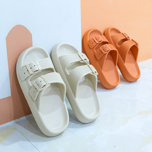 Women's Double Buckle Cloud Slides | Thick Sole Comfort Sandals