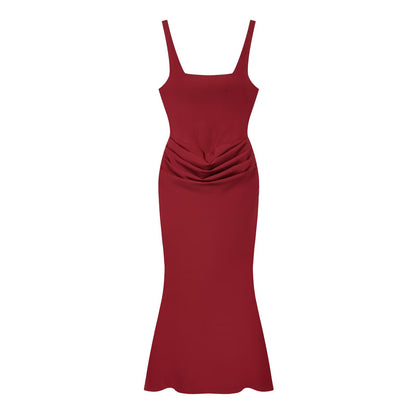 Square Neck Mermaid Evening Gown with Draped Waist