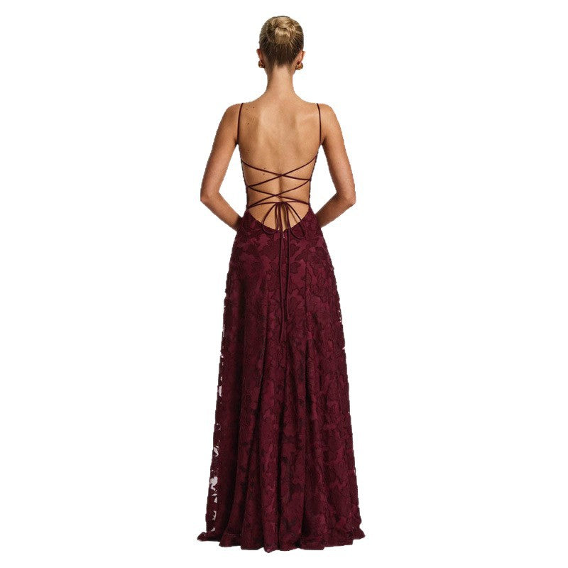 Elegant Lace Evening Gown – Spaghetti Strap Maxi Dress