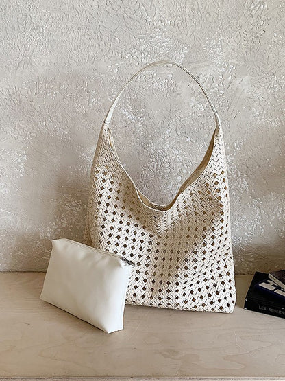 Hollow Woven Tote Bucket Bag