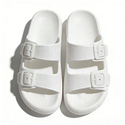 Women's Double Buckle Cloud Slides | Thick Sole Comfort Sandals