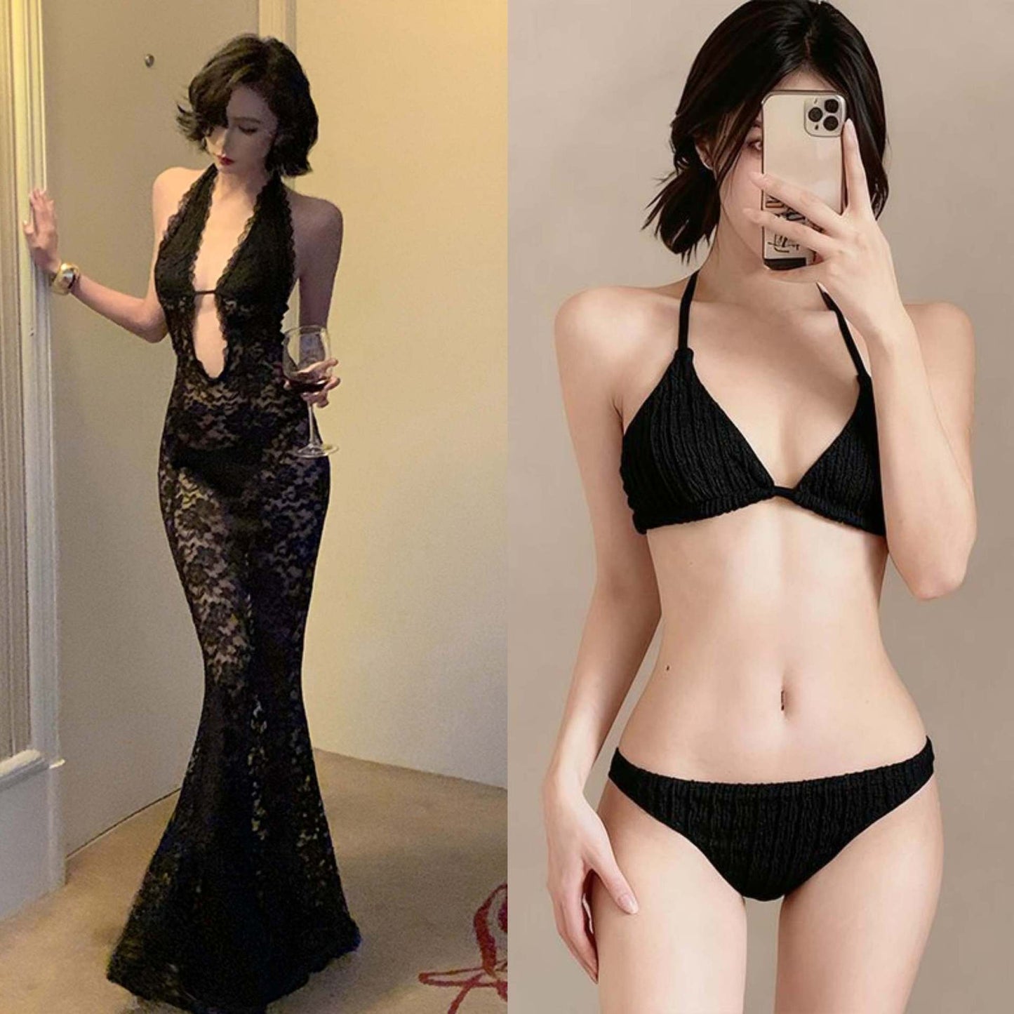 Women Lace Bikini Set with Long Skirt