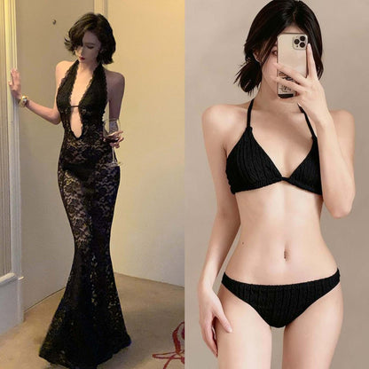 Women Lace Bikini Set with Long Skirt