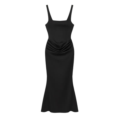 Square Neck Mermaid Evening Gown with Draped Waist