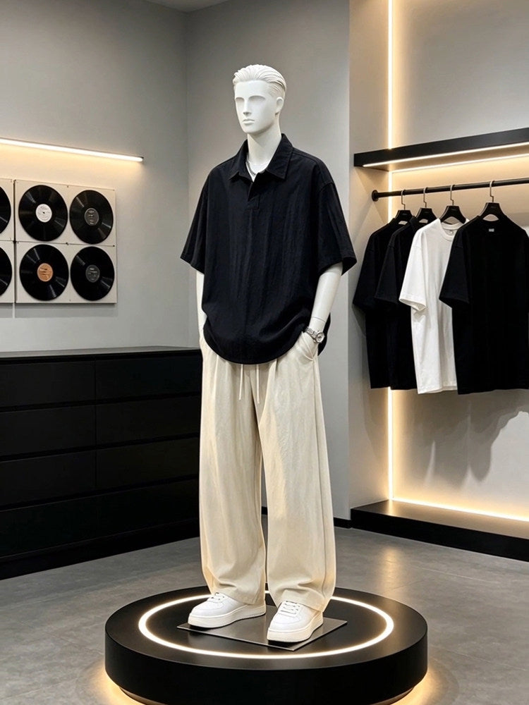 Men's Linen Blend Short Sleeve Polo and Pants Set