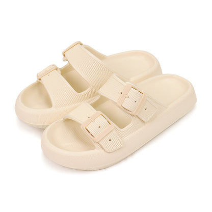 Women's Double Buckle Cloud Slides | Thick Sole Comfort Sandals