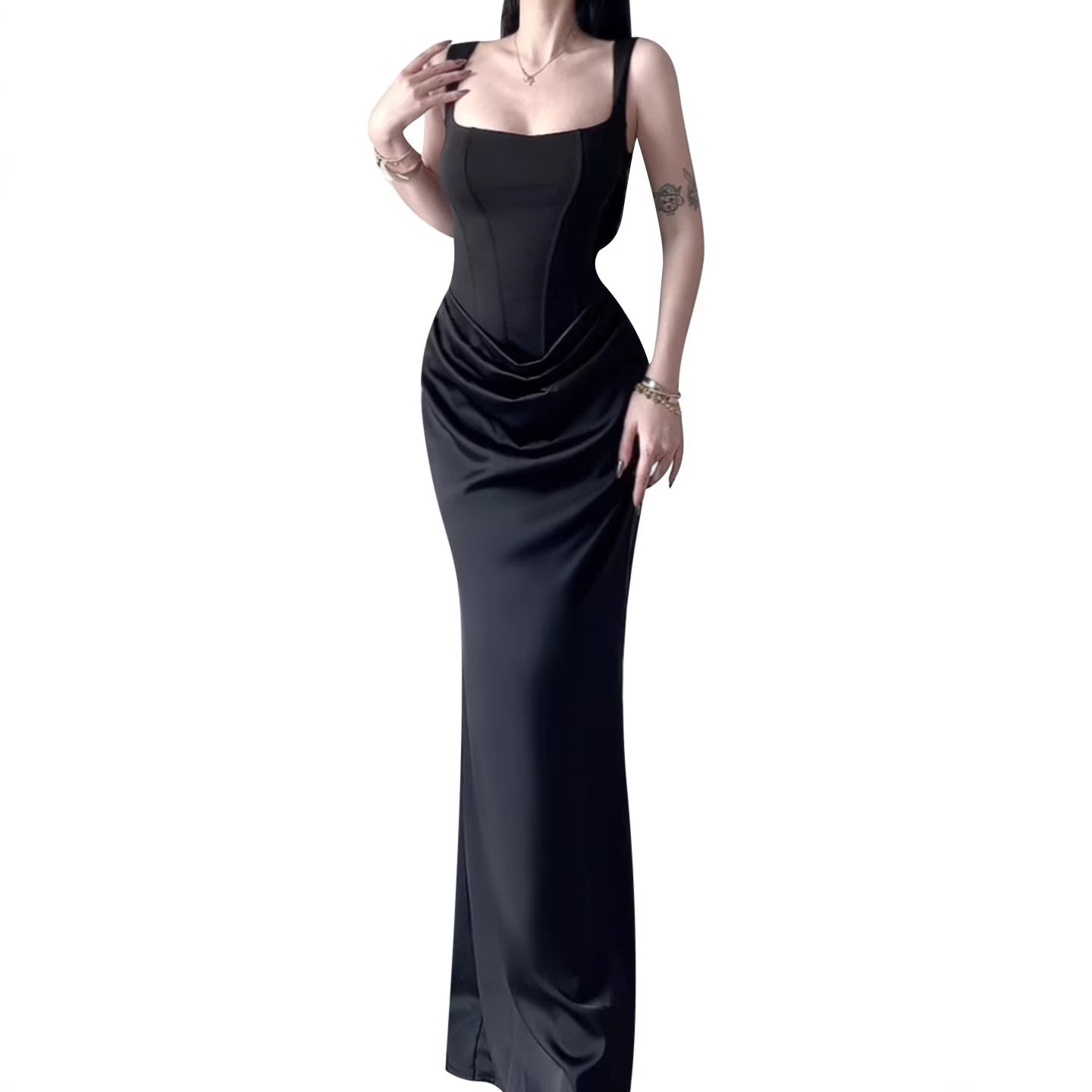 Square Neck Mermaid Evening Gown with Draped Waist