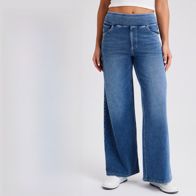 Women's High Waisted Wide Leg Jeans – Stretch Pull-On Denim Pants