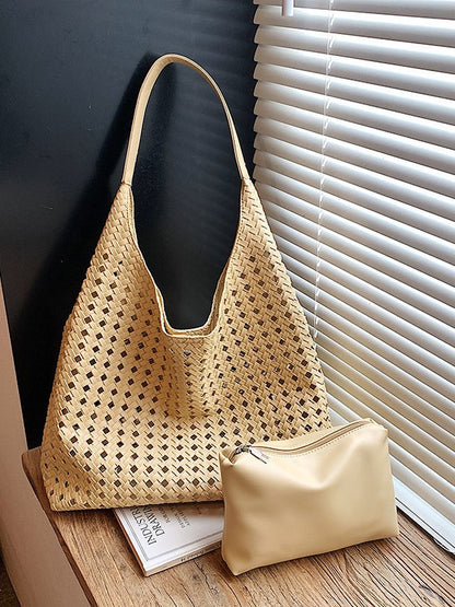Hollow Woven Tote Bucket Bag
