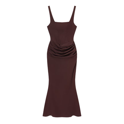 Square Neck Mermaid Evening Gown with Draped Waist