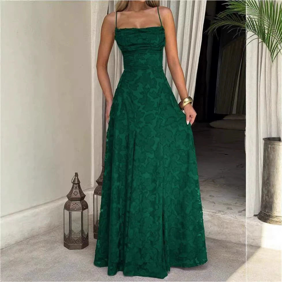 Elegant Lace Evening Gown – Spaghetti Strap Maxi Dress