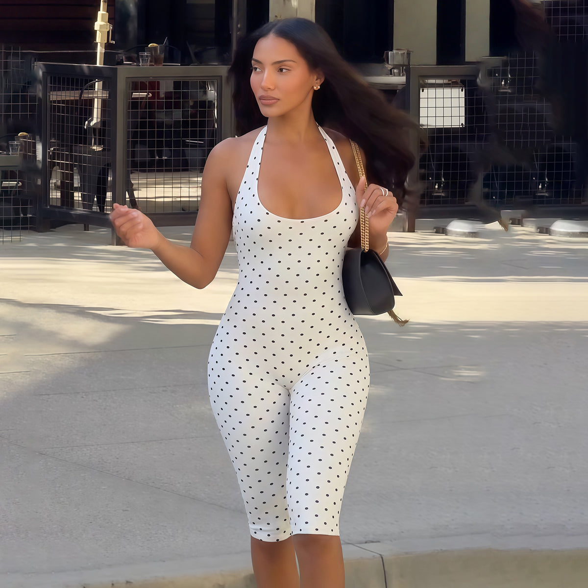 Women's Polka Dot Halter Neck Romper – Backless One Piece Outfit