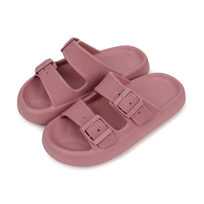 Women's Double Buckle Cloud Slides | Thick Sole Comfort Sandals