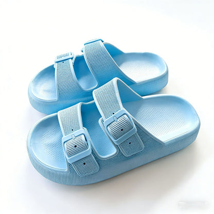 Women's Double Buckle Cloud Slides | Thick Sole Comfort Sandals