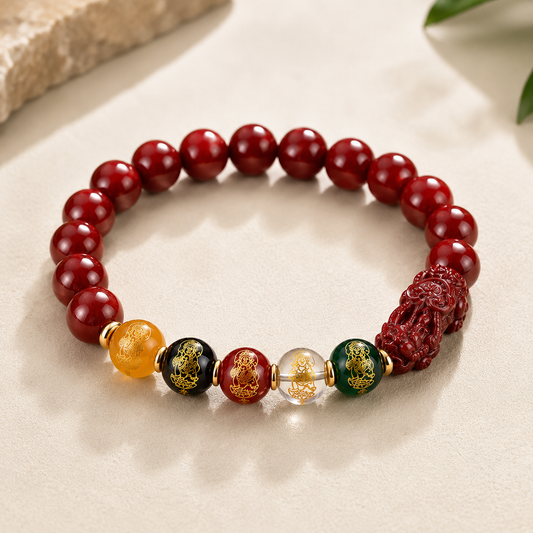 Five Fortune Gods Cinnabar Bracelet – Feng Shui Wealth & Prosperity Bracelet